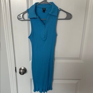 Blue Ribbed Sleeveless Dress